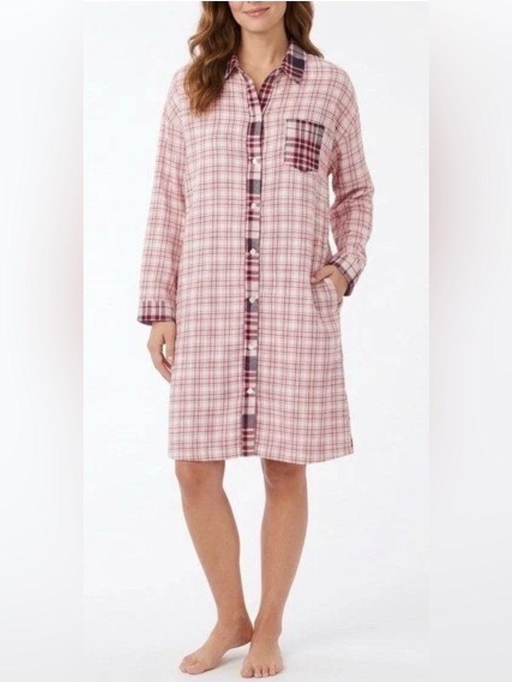 Roudelain Women's Cowboy Plaid Flannel Sleep Shirt Sz Medium Pockets Lounge $46
